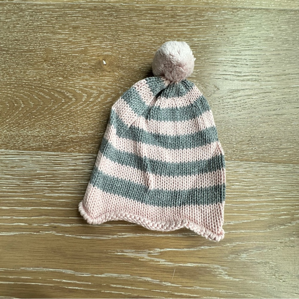 Frolics Striped Pink and Gray Kids Beanie Newborn